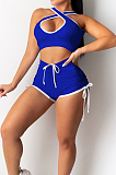 Red Casual Halter Neck Backless Hollow Out Strapless Shorts Sports Two-Piece DR88114-1