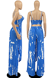 Black Brown Sexy Tie Dye Printing Condole Belt Low-Cut Backless Strapless High Waist Wide Leg Pants Two-Piece DR88116-1