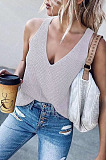 Gray Fashion Women Sleeveless V Neck Loose Solid Colur Tanks MDO6033-4