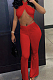 Red Night Club Solid Color Halter Neck Backless Strapless Ruffle Mid Waist Shift Pants Two-Piece DR8106-3