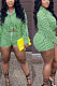 Green Fashion Stripe Long Sleeve Lapel Neck Single-Breasted Shirt Shorts Two-Piece QQ5258-1