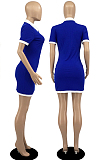 Black Casual Ribber Short Sleeve Lapel Neck Zipper Slim Fitting Hip Mini Dress DR88112-2