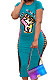 Blue Wholesale Print Slim Short Sleeves Hollow Out Sexy Midi Dress SDE2642-3