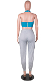 Purple New Wholesal Halter Neck Straless Spliced Hollow Out Crop Top Casual With Pocket Pants Two-Piece SZS8159-1
