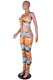 Royal Blue Women Digital Print Condole Belt Strapless Hollow Out Drawsting Bodycon Jumpsuits SZS8155-2