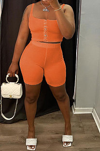 Orange Solid Color Bodycon Simplee Condole Belt  Shorts Sets BE8045-4
