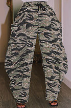 Green Loose Mid Waist Fashion Casual Multicolor Camo Long Pants AYA7026-1