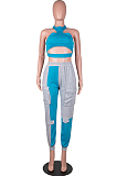 Red New Wholesal Halter Neck Straless Spliced Hollow Out Crop Top Casual With Pocket Pants Two-Piece SZS8159-2