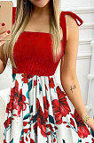 Women Condole Belt Spliced Printing Irregular Strapless Long Dress SZE1685