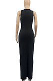 Brown Women Solid Color Sleeveless Joker Tight Long Dress AD0801-2