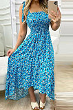 Women Condole Belt Spliced Printing Irregular Strapless Long Dress SZE1685