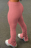 Pink Women Pure Color Ruffle Tiny Flared Split Casual Long Pants AD0703-3