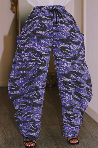 Green Loose Mid Waist Fashion Casual Multicolor Camo Long Pants AYA7026-1