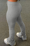 Gray Women Pure Color Ruffle Tiny Flared Split Casual Long Pants AD0703-2