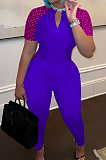 Red Digital Positioning Plaid Print Short Sleeve Notched Neck Bodycon Jumpsuits SZS8158-3