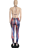 Dark Blue Summer Sexy Condole Belt Printing Backless Strapless Hollow Out Bodycon Jumpsuits P8742-2