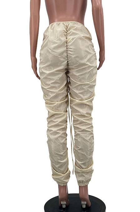 Sky Blue Women Pure Color Ruffle Drawsting Sport Casual Long Pants AYA7027-3