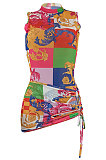 Red Yellow Euramerican Women Sleeveless Mesh Spaghetti Bandage Mini Dress ED8516-1