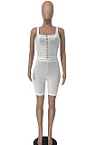 Black Solid Color Bodycon Simplee Condole Belt  Shorts Sets BE8045-2