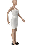 Orange Solid Color Bodycon Simplee Condole Belt  Shorts Sets BE8045-4