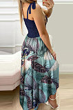 Women Condole Belt Spliced Printing Irregular Strapless Long Dress SZE1685
