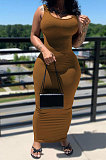 Green Women Solid Color Sleeveless Joker Tight Long Dress AD0801-3