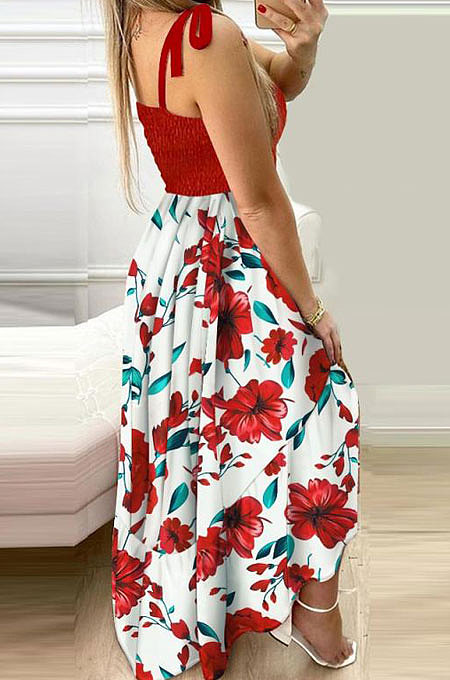 Women Condole Belt Spliced Printing Irregular Strapless Long Dress SZE1685
