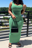 Brown Women Solid Color Sleeveless Joker Tight Long Dress AD0801-2