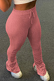 Gray Women Pure Color Ruffle Tiny Flared Split Casual Long Pants AD0703-2