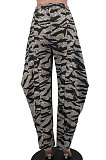 Red Loose Mid Waist Fashion Casual Multicolor Camo Long Pants AYA7026-2