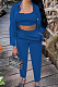 Peacock Blue Euramerican Women Satin High Elastic Ruffle Strapless Drawsting Carrot Pants+Lapel Neck Long Sleeve Shirts Coat Casual Three-Piece SZS8166-1