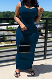 Green Women Solid Color Sleeveless Joker Tight Long Dress AD0801-3