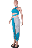 Purple New Wholesal Halter Neck Straless Spliced Hollow Out Crop Top Casual With Pocket Pants Two-Piece SZS8159-1
