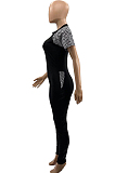 Red Digital Positioning Plaid Print Short Sleeve Notched Neck Bodycon Jumpsuits SZS8158-3
