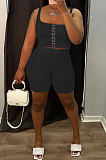 Orange Solid Color Bodycon Simplee Condole Belt  Shorts Sets BE8045-4