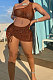 Brown Women Solid Color Shirred Detail One Shoulder Crop Mini Dress ED8504-2