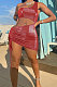 Red Women Solid Color Shirred Detail One Shoulder Crop Mini Dress ED8504-1