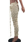 Army Green Women Pure Color Ruffle Drawsting Sport Casual Long Pants AYA7027-2