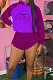 Purple Cotton Blend Spliced Letter Printing Long Sleeve Stand Collar Zippet T-Shirt Shorts Sports Sets SZS9041-5