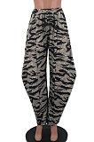 Purple Loose Mid Waist Fashion Casual Multicolor Camo Long Pants AYA7026-4