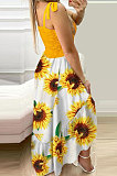 Women Condole Belt Spliced Printing Irregular Strapless Long Dress SZE1685