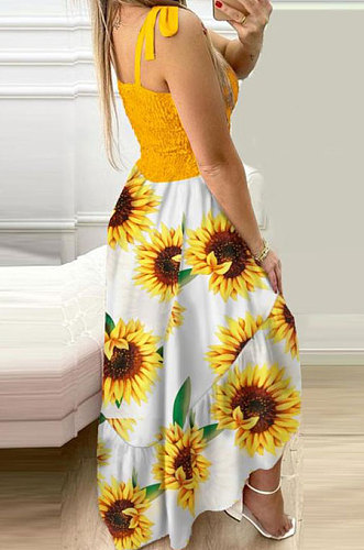 Women Condole Belt Spliced Printing Irregular Strapless Long Dress SZE1685