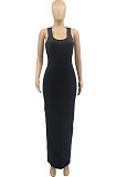 Black Women Solid Color Sleeveless Joker Tight Long Dress AD0801-1