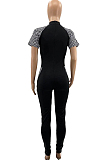 Red Digital Positioning Plaid Print Short Sleeve Notched Neck Bodycon Jumpsuits SZS8158-3