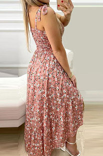 Women Condole Belt Spliced Printing Irregular Strapless Long Dress SZE1685