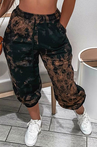 Red Casual Loose Sport Tie Dye Long Pants AYA7025-2