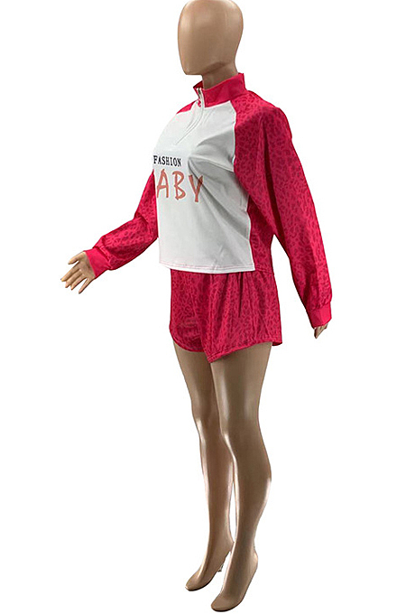 Royal Blue Cotton Blend Spliced Letter Printing Long Sleeve Stand Collar Zippet T-Shirt Shorts Sports Sets SZS9041-1