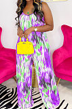 Red Blue Women Trendy Printing Tie Dye Condole Belt Loose Casual Jumpsuits AMN8019-1