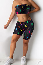 Black Women Strapless Printing Sexy Shorts Sets KXL849-2