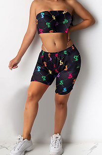 Black Women Strapless Printing Sexy Shorts Sets KXL849-2